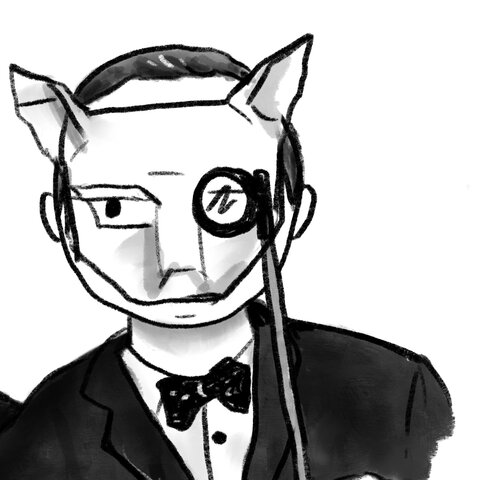 Illustrated portrait of Jonathan Tomek holding a masquerade mask